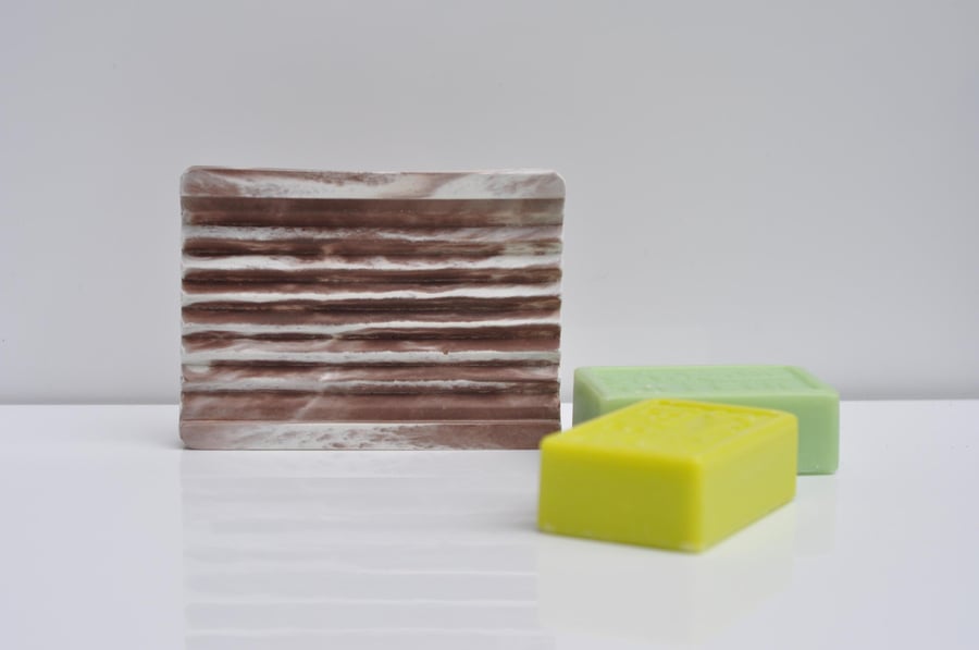 Handmade Concrete Soap Dish - Brown and White Cement Rectangular Soap Tray