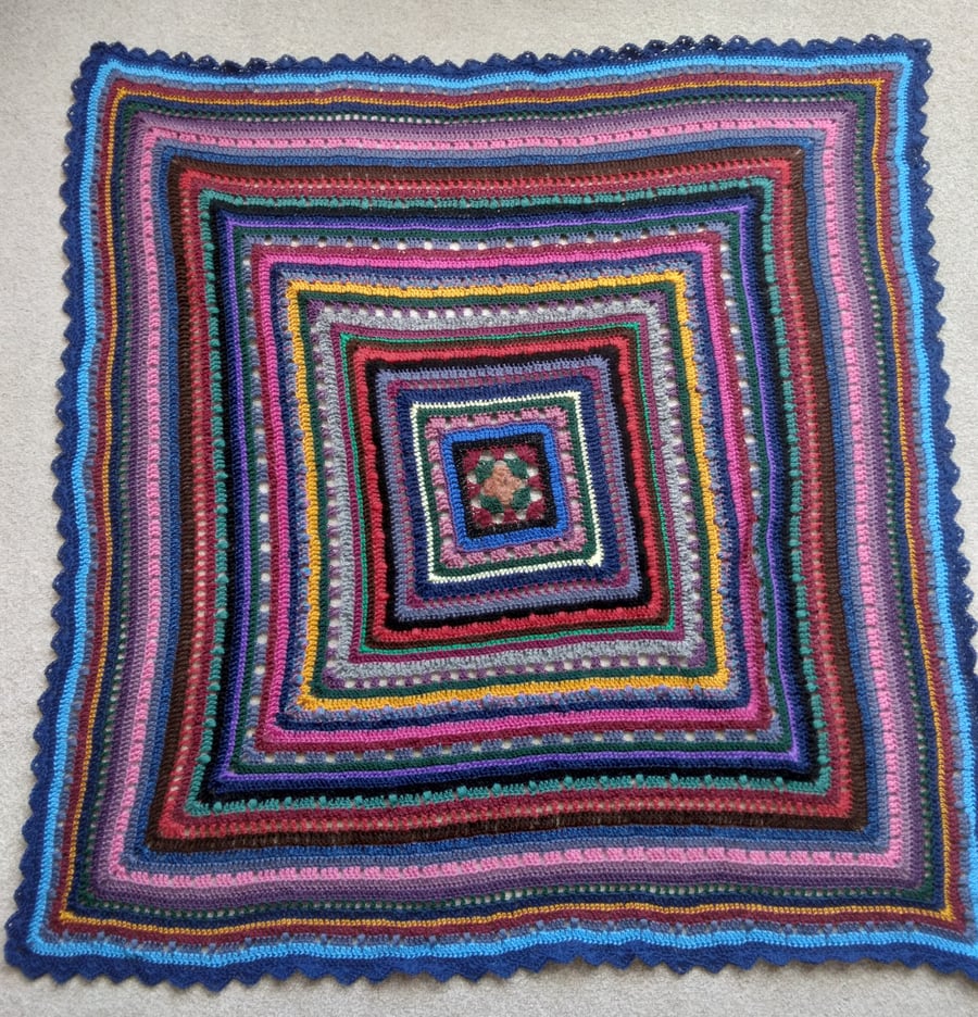 Crochet Big Square Blanket in rich multi colours and textured