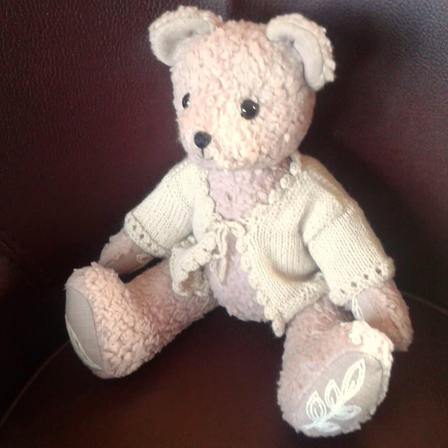 Collectable 14 inch teddy bear 'Mallow' cotton fleece with linen paws