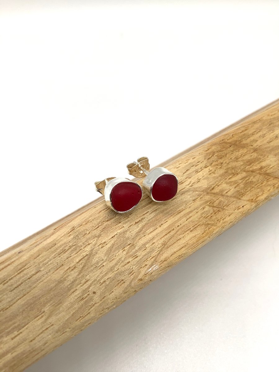 Gorgeous Red Sea Glass Stud Earrings