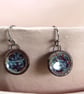 Handmade Ceramic Earrings UK; Speckled Blue Glazed Dangle, Foraged Bristol Clay  - Image 2