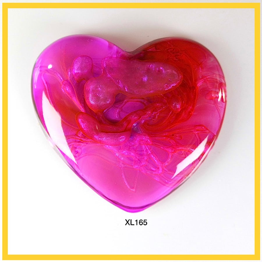 XLarge Pink Lustre Heart Cabochon, hand made, Unique, Resin Jewelry, XL165