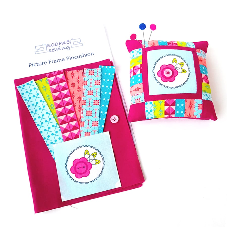 Sewing Kit Patchwork Pincushion Magenta