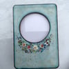 Enamelled photo frame in copper with molten glass flowers - Pale green