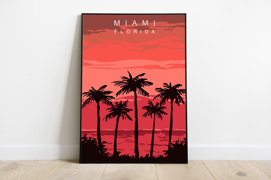 Miami retro travel poster, Miami beach wall print, retro wall art
