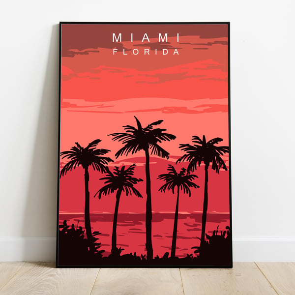 Miami retro travel poster, Miami beach wall print, retro wall art