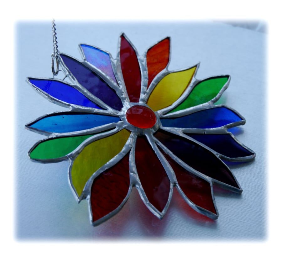 Sold Rainbow Flower Stained Glass Suncatcher 044