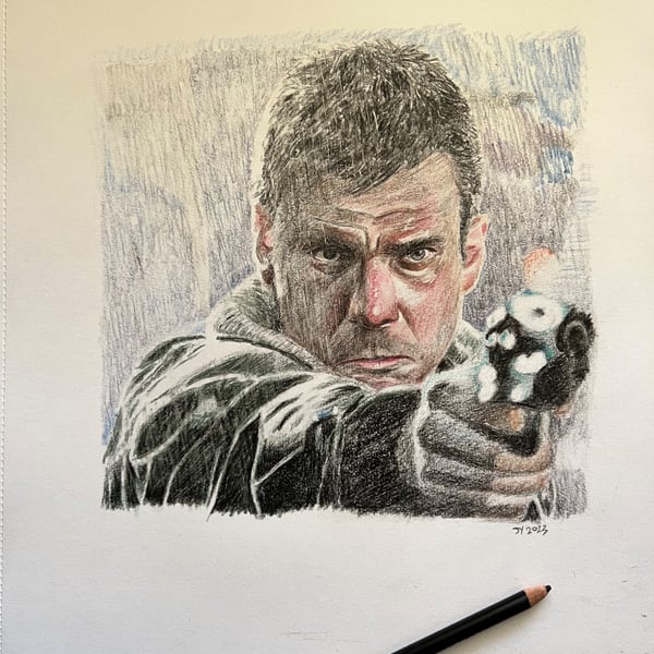 Original A3 artwork of Harrison Ford from Bladerunner 
