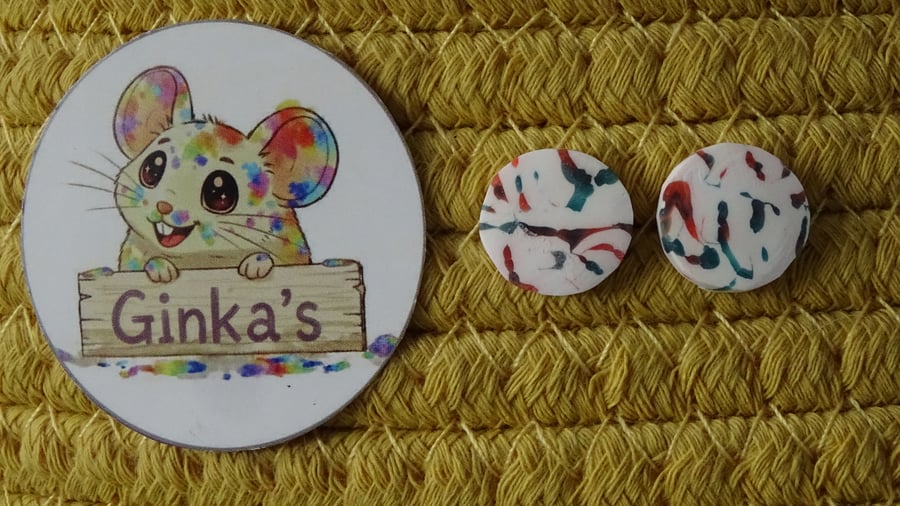 Festive Swirl Polymer Clay Stud Earrings – Handmade