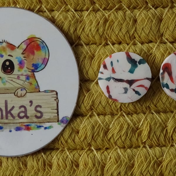 Festive Swirl Polymer Clay Stud Earrings – Handmade