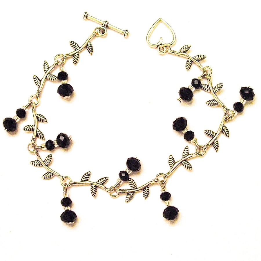 Black Crystal Leaf Bracelet -  UK Free Post