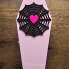 Spiderweb Pink Wooden Coffin Shaped Jewellery or Trinket Box