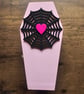 Spiderweb Pink Wooden Coffin Shaped Jewellery or Trinket Box
