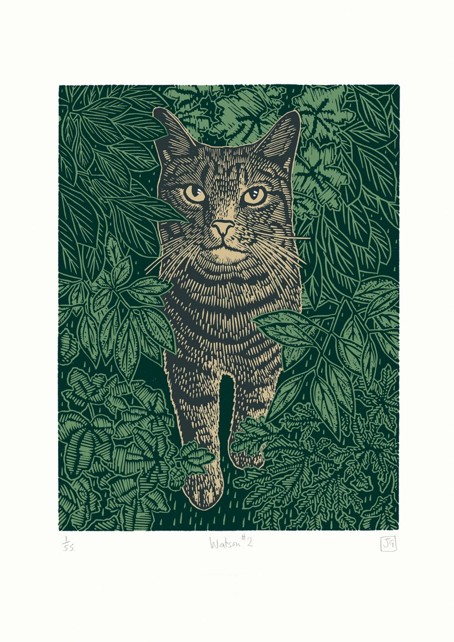 Watson No.2 three-colour A3 linocut screen-print