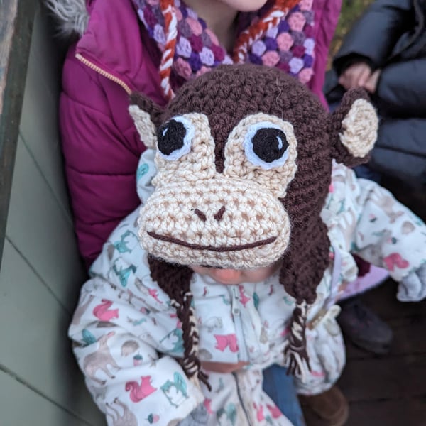 Crochet Monkey Hat: Novelty Winter Hat, Toddler to Adult