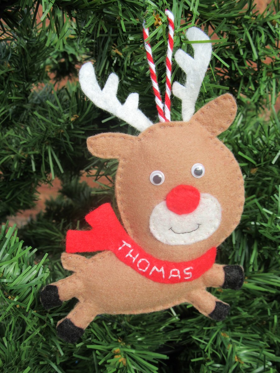Personalised reindeer felt christmas decoration