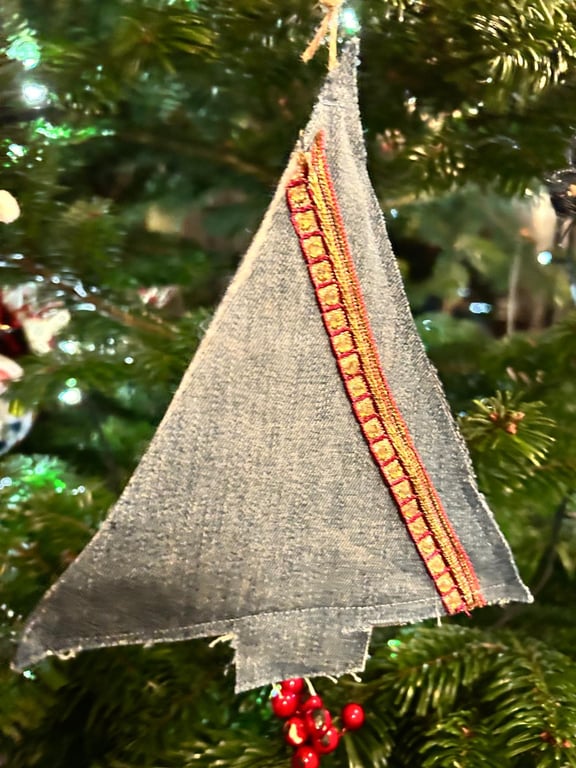 Hanging tree decoration - Recycled Denim Christmas Tree 