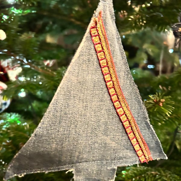 Hanging tree decoration - Recycled Denim Christmas Tree 