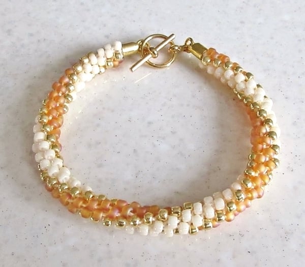 Orange, Gold & Cream Stripey Kumihimo Seed Bead Bracelet - Choose Your Colours