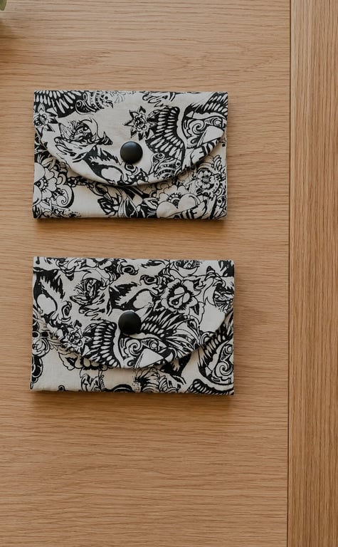 Cute Little Black White Tattoo Coin Purse Credit Card Car Key or Talisman EarPod