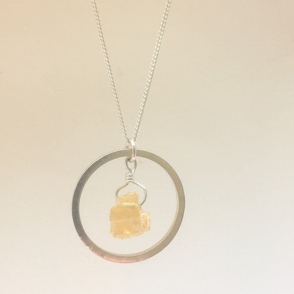 Citrine and Silver Hoop Necklace