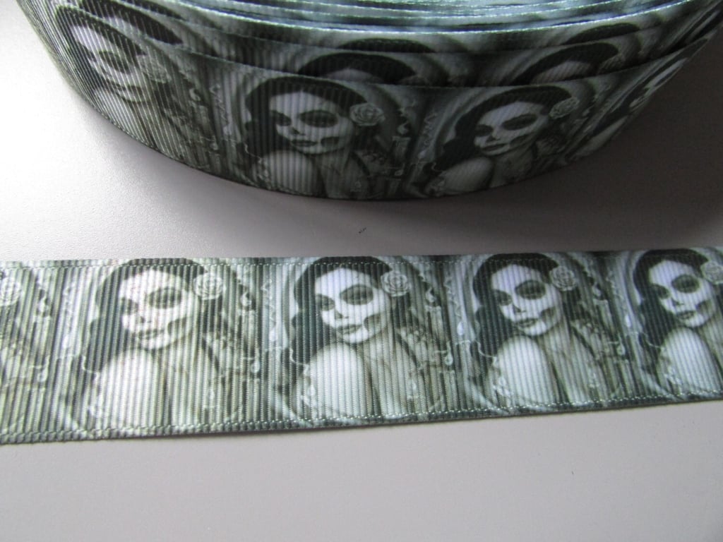 Sugar Skull Calaveras Day of the dead Tattoo Grosgrain Ribbon x 1 metre