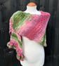 Asymmetrical Pink & Green Mohair Hand Knitted Lace Wrap Shawl Scarf  - Image 3