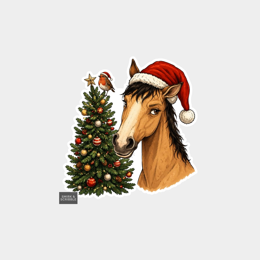 Unique Funny Christmas Sticker Xmas Decal For Adults - Unimpressed Horse