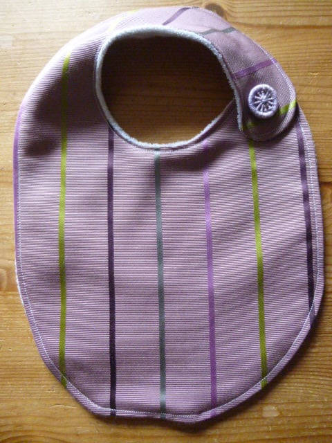 Dorset Button Trimmed Bib, Lilac Stripe (B9)