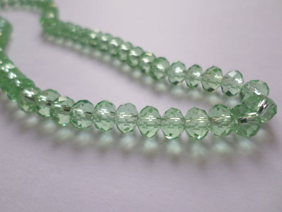 50 x Faceted Glass Beads - Rondelle - 6mm - Pale Green 