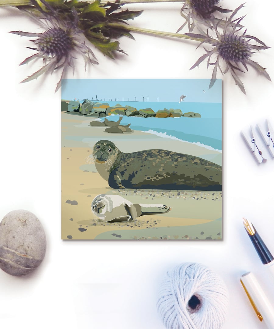 Basking Seals Card - Eco friendly, seaside, birthday, Mothers Day