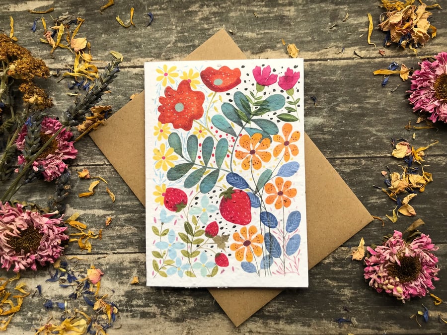 Plantable Seed Paper Birthday Card, Floral Note Cards,Floral greeting cards