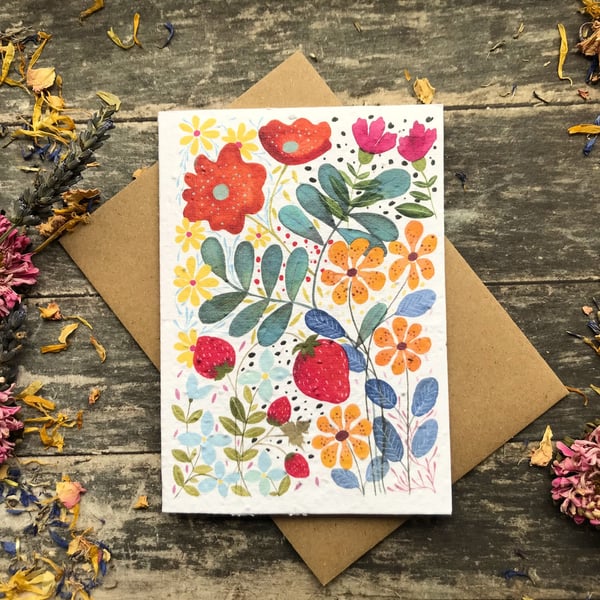 Plantable Seed Paper Birthday Card, Floral Note Cards,Floral greeting cards