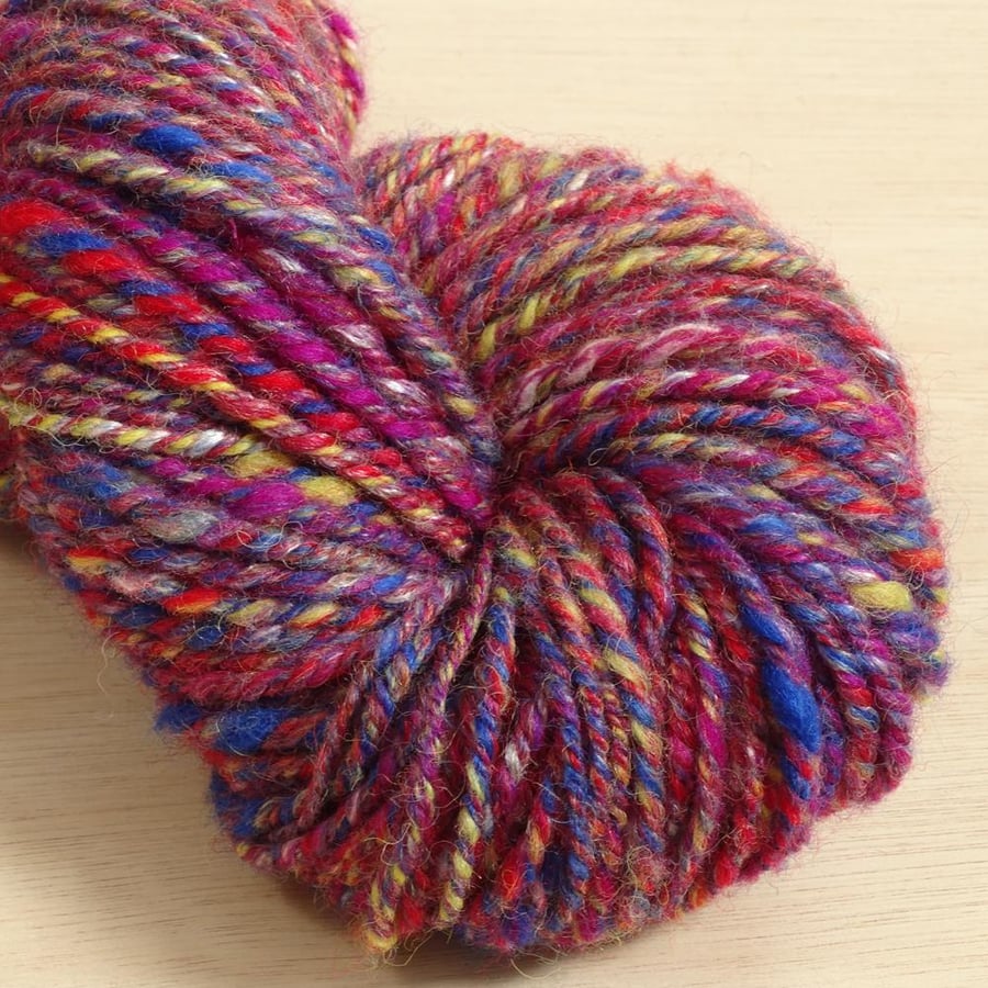 Magician - hand spun and dyed Kent Romney and Rose yarn, 110g, 94m, Worsted 3 pl