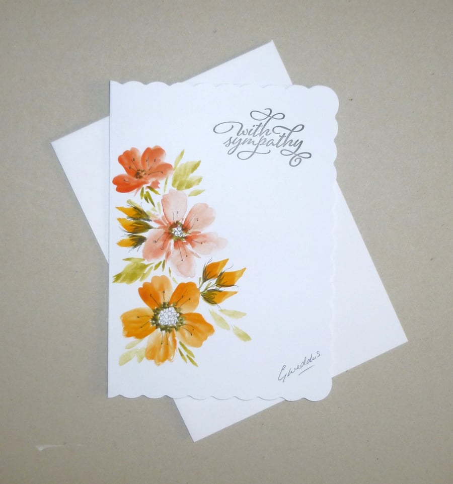 hand painted floral sympathy greetings card ( ref FA 323 A3 )