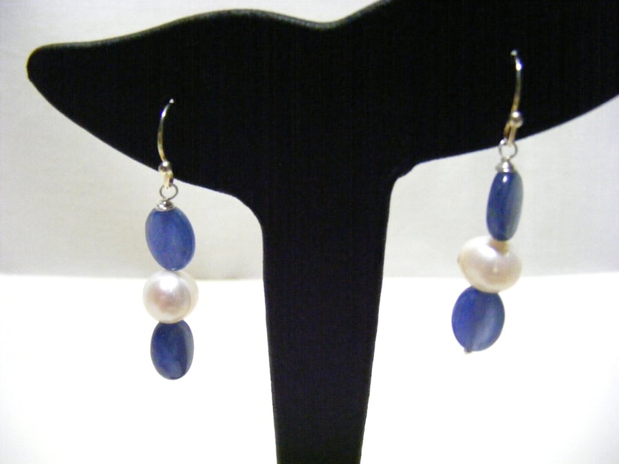 Kyanite and Freshwater Pearl Gemstone Earrings