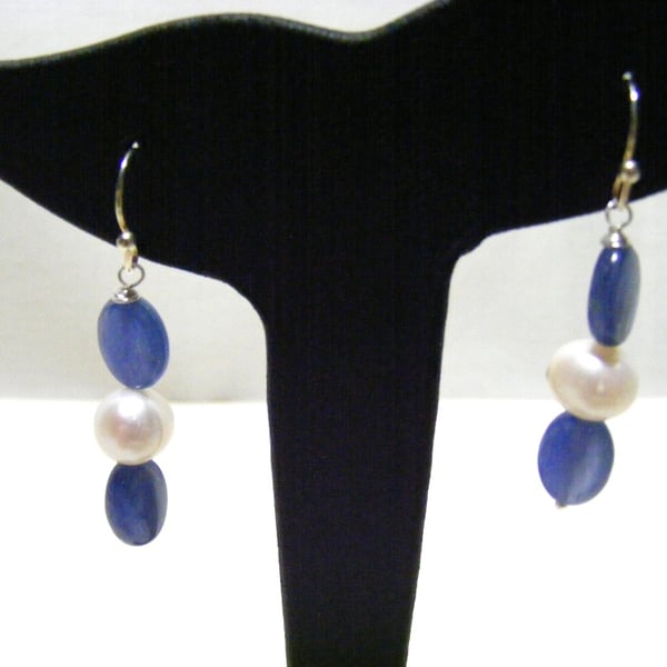 Kyanite and Freshwater Pearl Gemstone Earrings