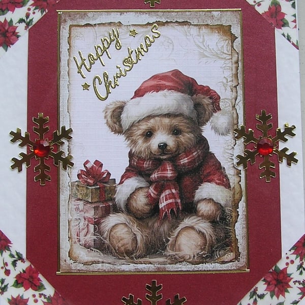 Happy Christmas Hand Crafted Decoupage Christmas Card - Happy Christmas 2982