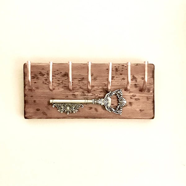 Copper Hooks on Salvaged Timber, Keyhooks, Ornate Key Design, Key Tidy, Handmade