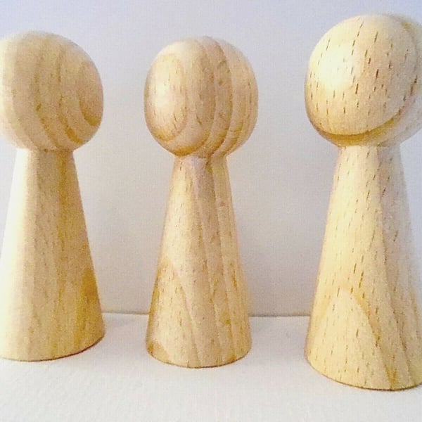 5 x Conical  peg doll Finger Puppets beechwood 6.8cm