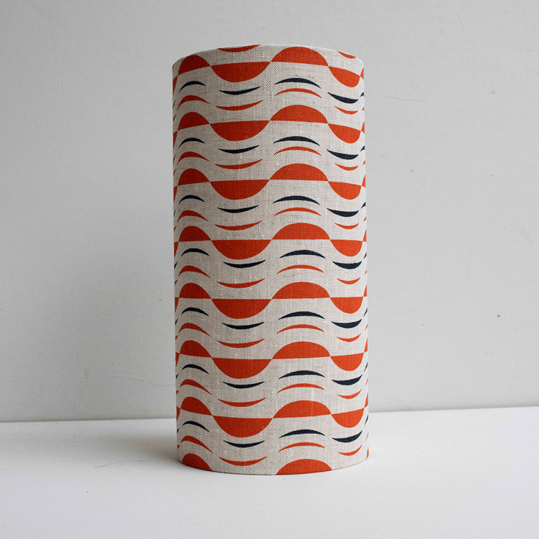 SECONDS SALE - Hand printed tall (34cm) slim lampshade. Orange, navy