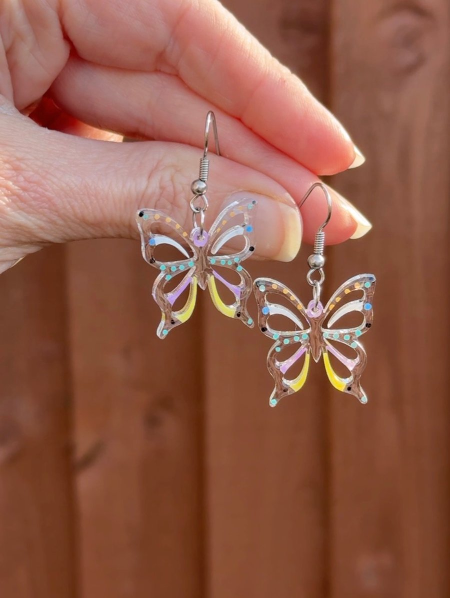 Butterfly Flutter Cut Out Earrings - Acrylic Dangles