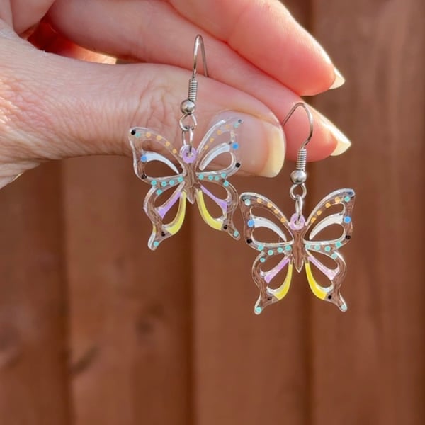 Butterfly Flutter Cut Out Earrings - Acrylic Dangles