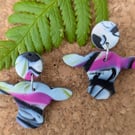 "Punk Cow" Abstract Colourful Drop Earrings - Handcrafted Polymer Clay