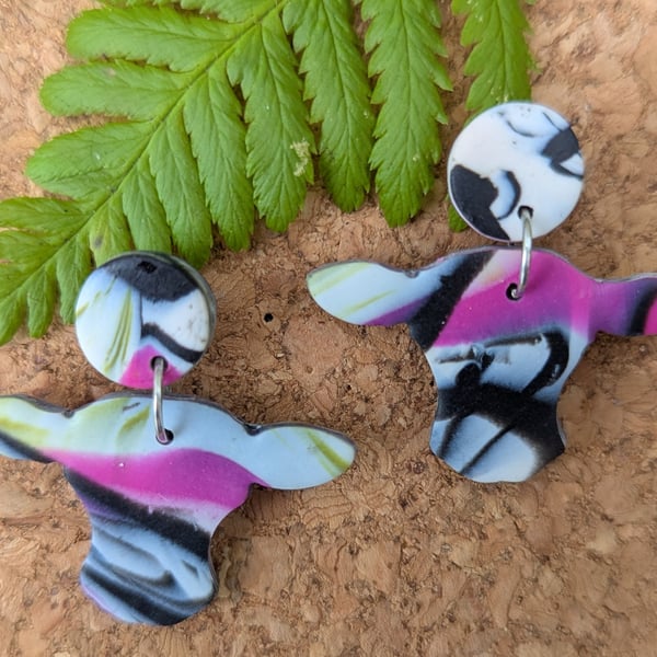 "Punk Cow" Abstract Colourful Drop Earrings - Handcrafted Polymer Clay