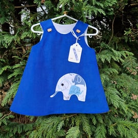 Age: 6-12m Royal Blue Elephant Needlecord dress. 