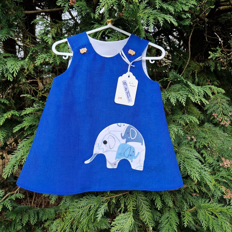 Age: 6-12m Royal Blue Elephant Needlecord dress. 