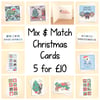 Christmas Cards Bulk Pack of 5 or 10, mix and match cute animal designs