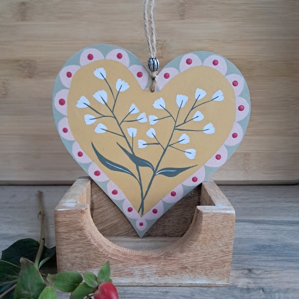 Hand Painted Floral Wooden Heart