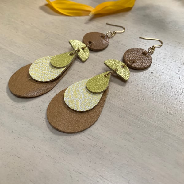 Handmade leather earrings in yellows free gift wrap